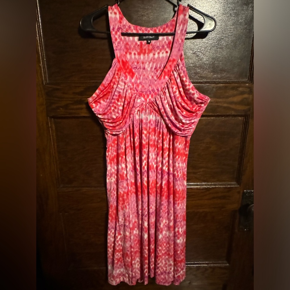 Ellen Tracy Pink and Red Mini Dress, Size 14